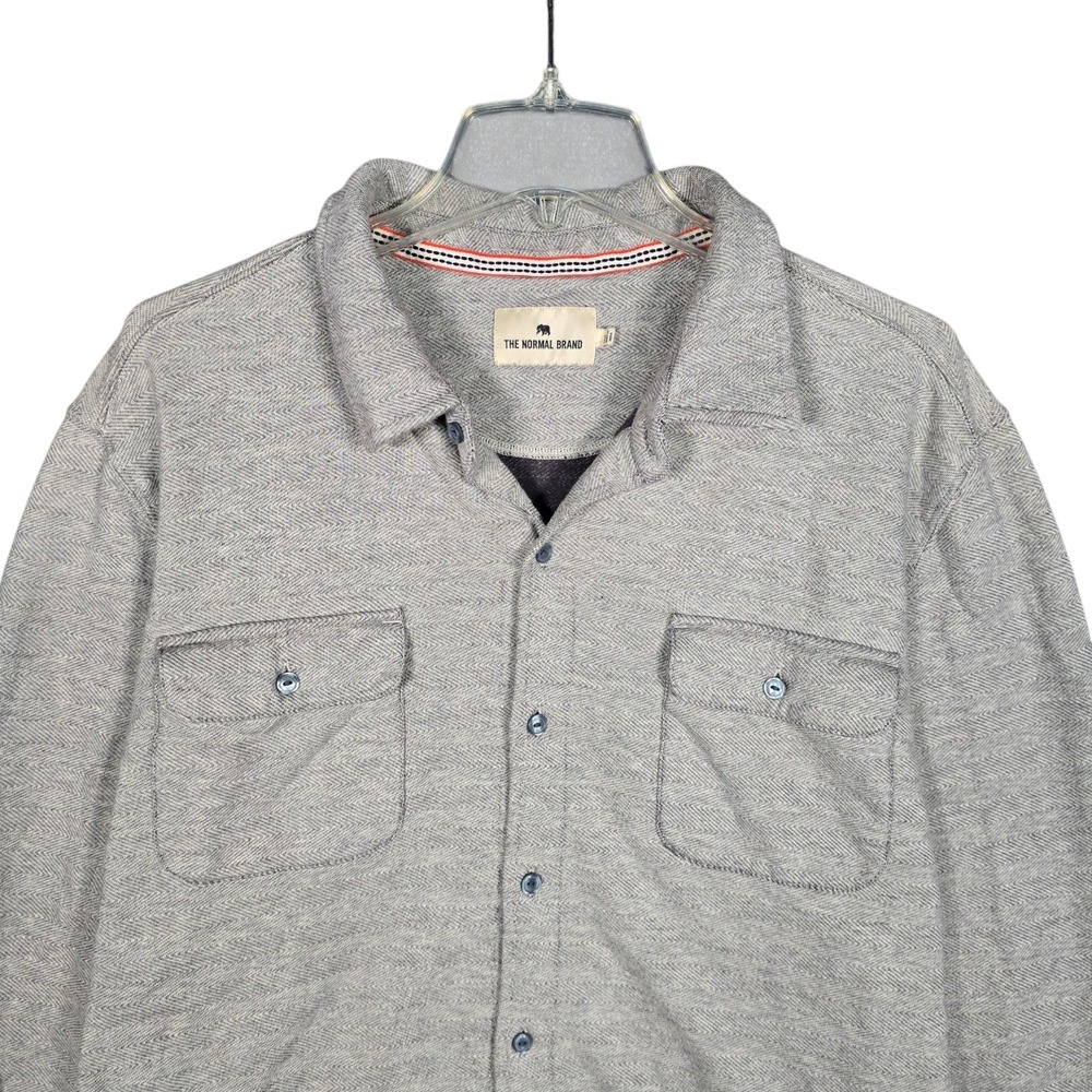 Normal Brand Shirt Mens XXL‎ Gray Herringbone Long Sleeve Cotton Flannel Button